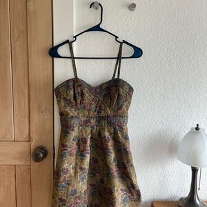 Free People Olive Floral Bustier Mini Dress with Purple and Pink Accents